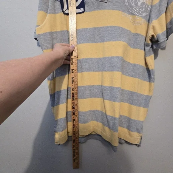 Vtg 90s Y2K American Eagle Polo Shirt Mens XL Yellow Stripes Patch Preppy Grunge - Picture 6 of 14